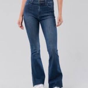 Hollister Split Hem Dark Wash High Rise Flare Denim Jeans 26 W 28.5 L Cut Off